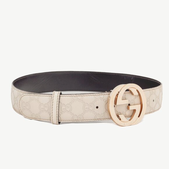 Gucci Off-White Guccissima Leather Interlocking-GG Belt - Picture 1 of 4